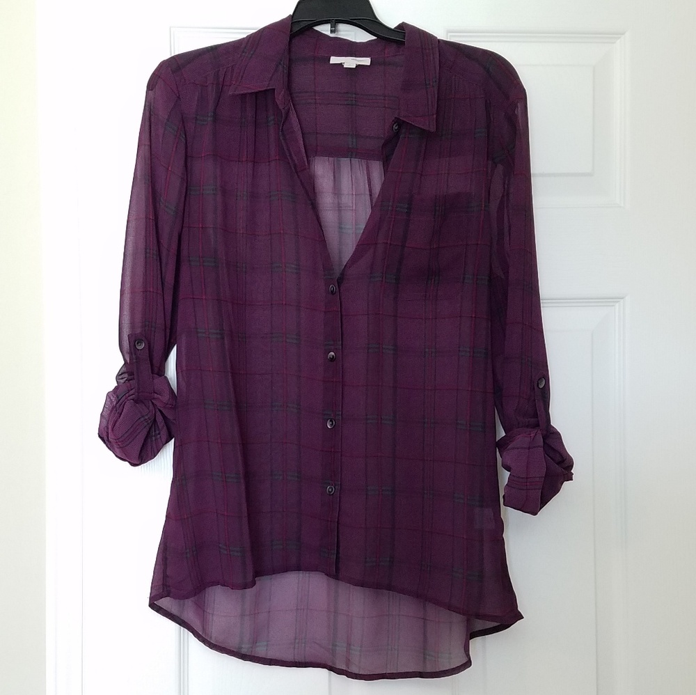 Purple plaid blouse